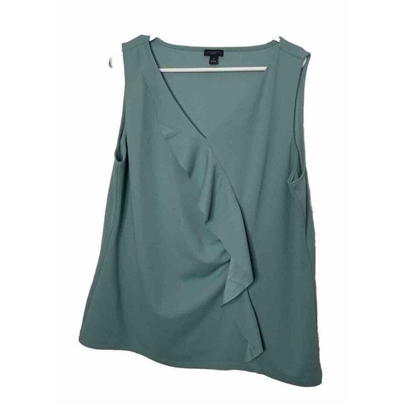 Ann Taylor Size XL Womens Green Ruffle Top Shirt Blouse Sage Sleeveless - Picture 1 of 4